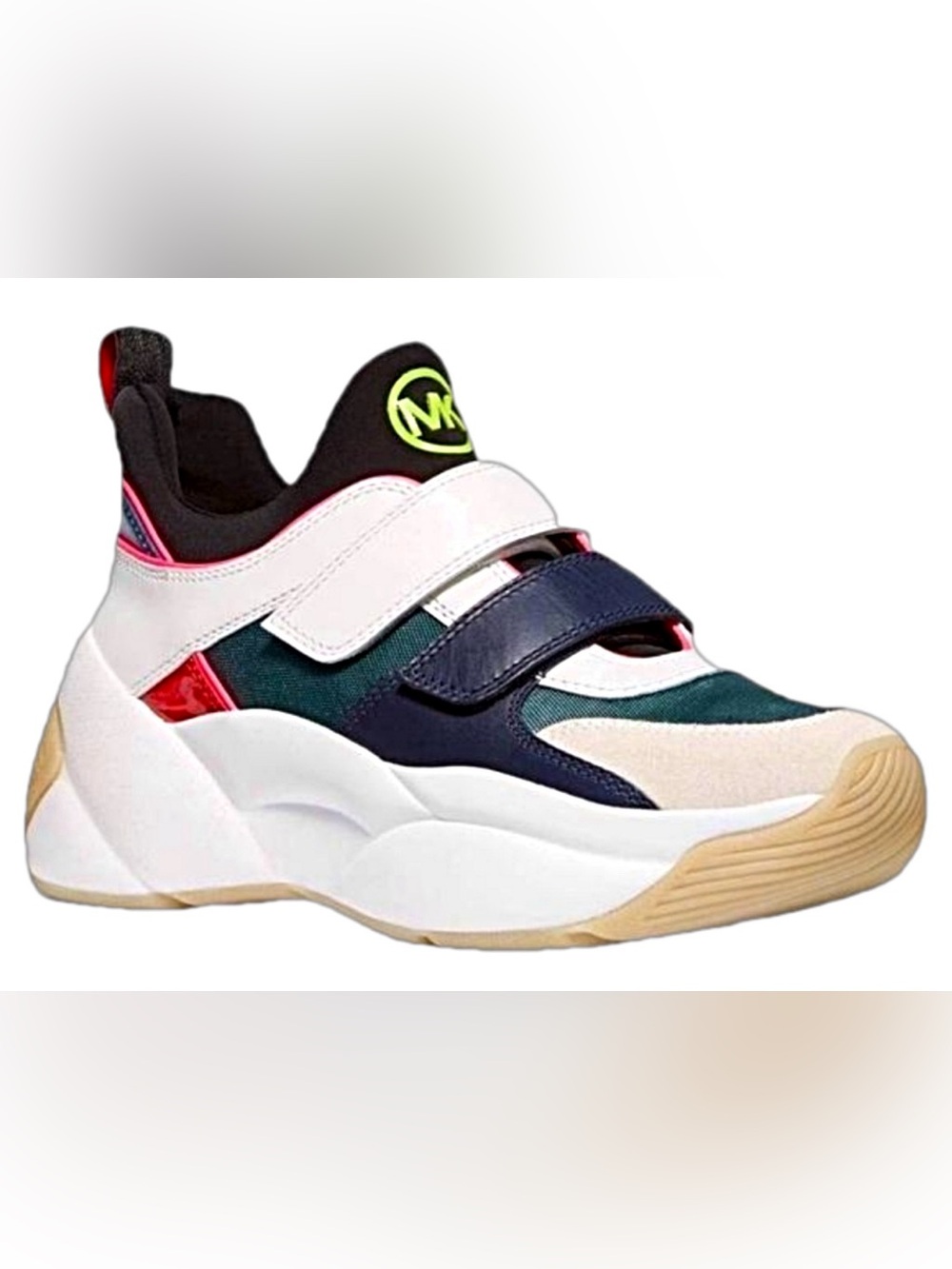Michael Kors White Navy Green Multi Velcro Platform Sneaker